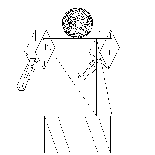 A simple figure make of rectangles for arms, legs and torso, and a sphere head.